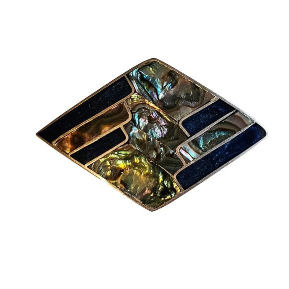 Vintage Alpaca Mexico Abalone Diamond Brooch with Pendant Option - Picture 1 of 5